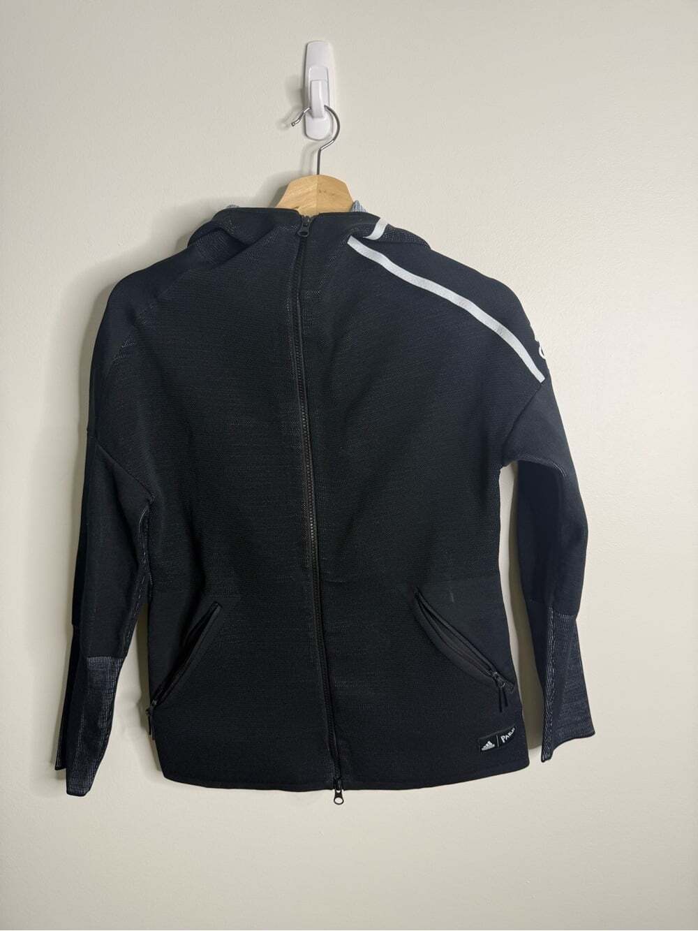 adidas Black Zip-Up Athletic Hoodie with White Accent size xs parley